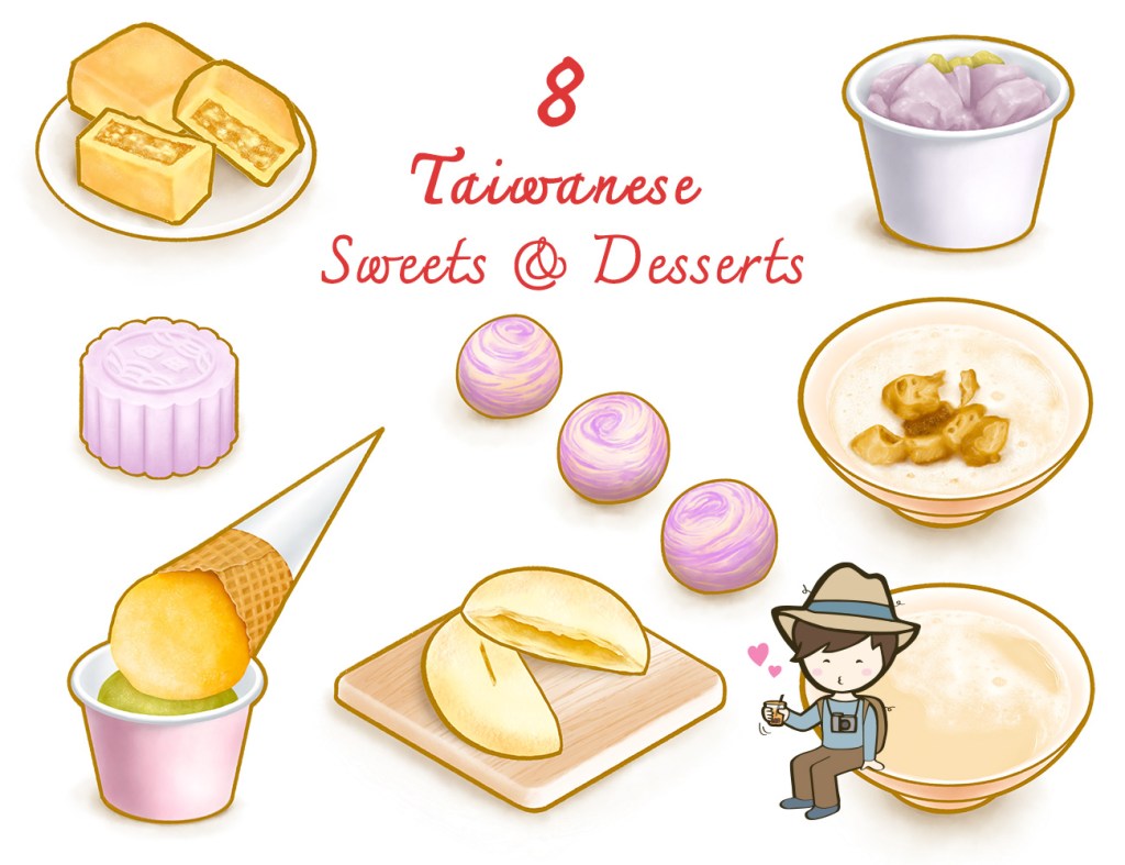 8 Taiwanese sweets and desserts illustration set, digital painting clipart